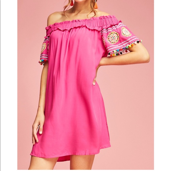 Hot Pink OTS dress - Picture 1 of 3